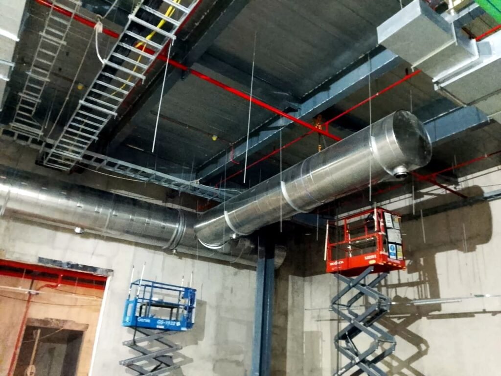 Double-wall flue and duct installation with aerial platforms, Cikarang