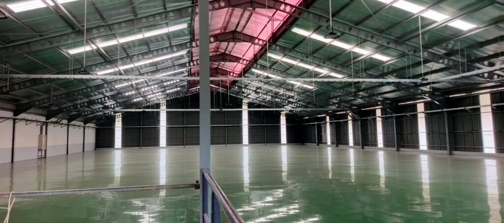 Completed factory interior with epoxy floor and lighting, Tangerang