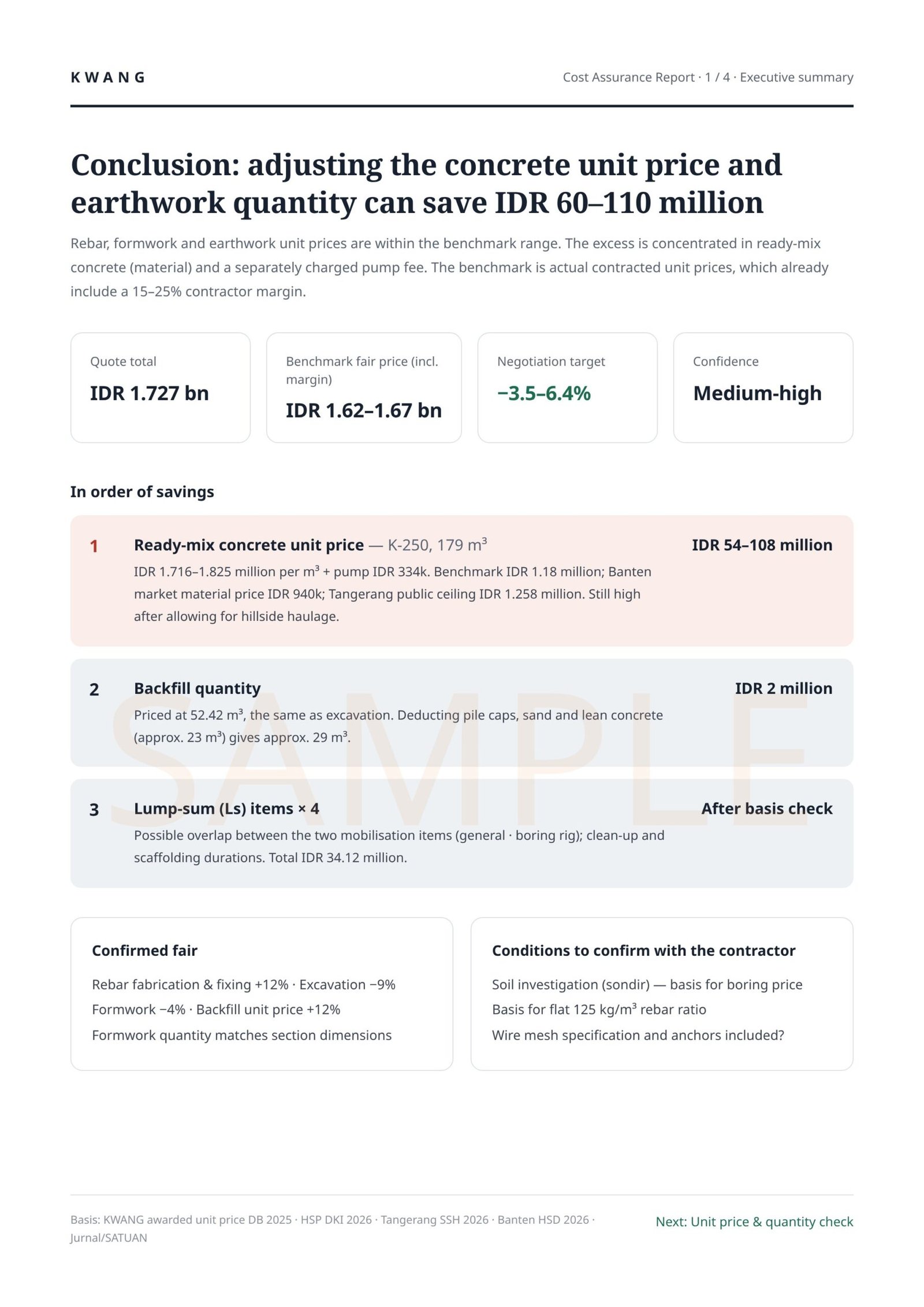 Construction quote review report sample